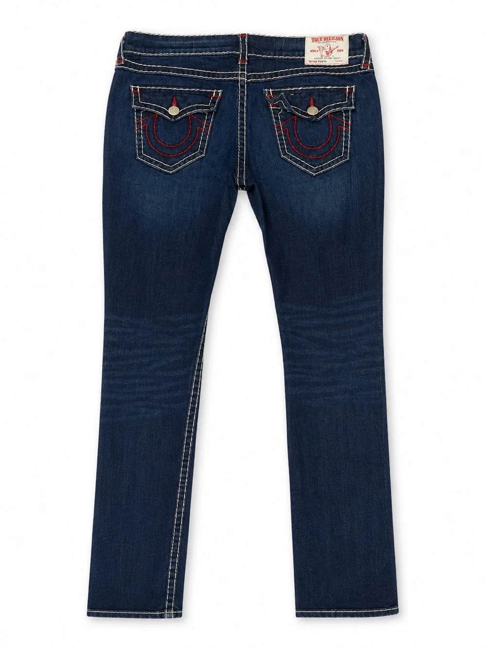 True Religion Women's Dark Indigo Skinny Jeans with Red Stitching